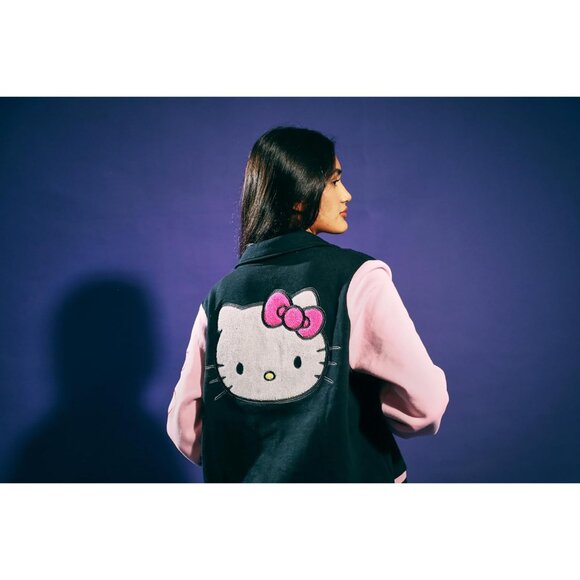 Hello Kitty Rainbow Scene Women's Long Sleeve Varsity Jacket Cozy Cotton Polyest - Picture 7 of 7